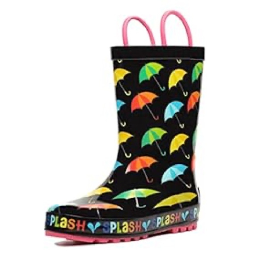 Charming sturdy rainbow umbrella print Landchief rain boots handles size 7 or 24